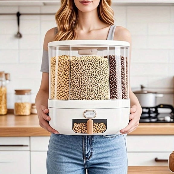 NTGFU 1pc Rice Bucket, Rice Dispenser,360    Rotating Rice Storage Box, Kitchen Grain Storage Container, 6 Compartments, One-Button Design, Convenient Access To Wheat, Beans and Rice