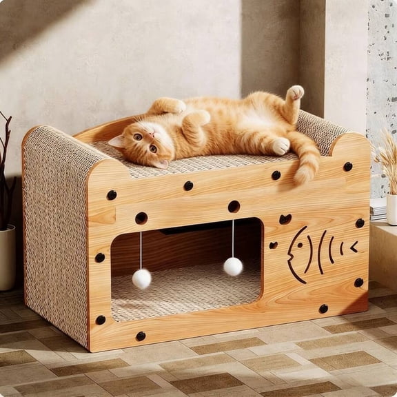 NTGFU 2-In-1 Cat Scratcher & Resting Bed  Solid Wood Frame, Durable Sisal Surface for Healthy Scratching