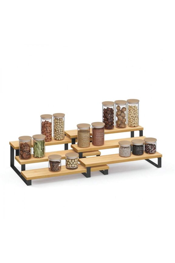 2 Pack Display Risers, Bamboo Perfume Organizer Stand, 3 Tier Cupcake Stand Holder, Spice Rack