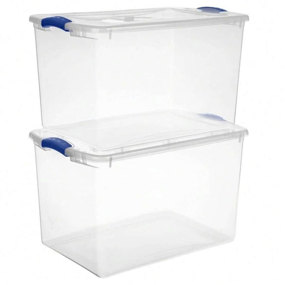 NTGFU (2 Pack) Large Storage Bin, 66 Quart Clear Plastic Storage Container with Latch Lid, Blue