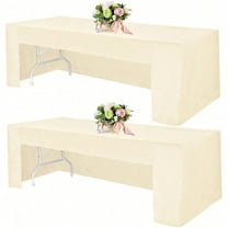 NTGFU 2 Pack Open Back Fitted Rectangle Tablecloths 72 X 30 Inch, Beige Table Clothes for 6 Foot Tables, Washable Thick Polyester Fitted Table Cover for Parties, Wedding, Banquet, Trade Show