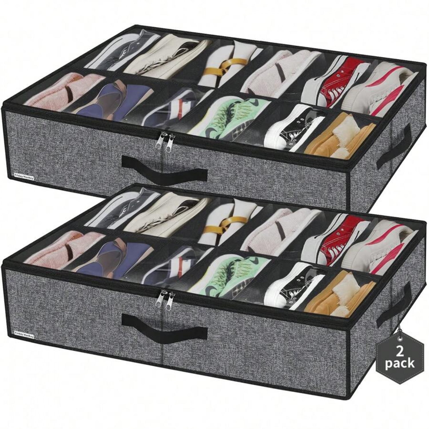NTGFU 2 Pack Sturdy Under Bed Shoe Storage Organizers, Fit Total 24 Pairs, Large Underbed Closet Shoes Box Container Bag with Clear Cover, 29.3x23.6x5.9 Inches(Except For Men's Sports Shoes)