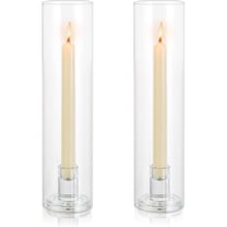 NTGFU 2 Pcs Candlestick Holder for Taper Candles with Cylinder Covers 11.8 Inch Tall Windproof Clear Candlesticks Holder Stand for Wedding Party Christmas Home Decor