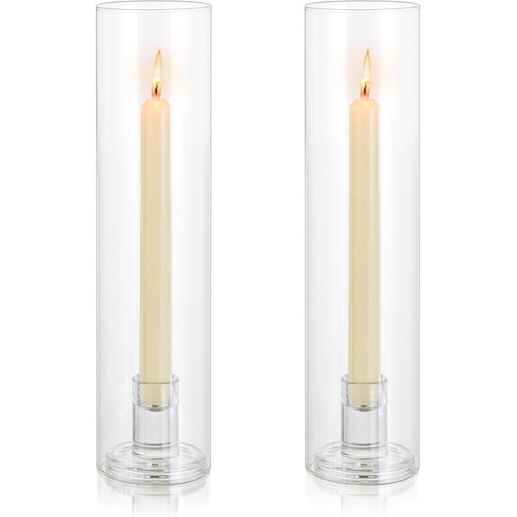 NTGFU 2 Pcs Candlestick Holder for Taper Candles with Cylinder Covers 11.8 Inch Tall Windproof Clear Candlesticks Holder Stand for Wedding Party Christmas Home Decor