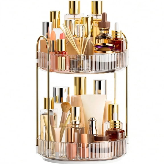 NTGFU 2 layers 360 °   Rotating Makeup Storage Box, Large Capacity Skin Care and Cosmetics Storage,Of Perfume Storage Box, with Makeup Brush Holder, Suitable for Bedroom, Bathroom, Dresser Workbench