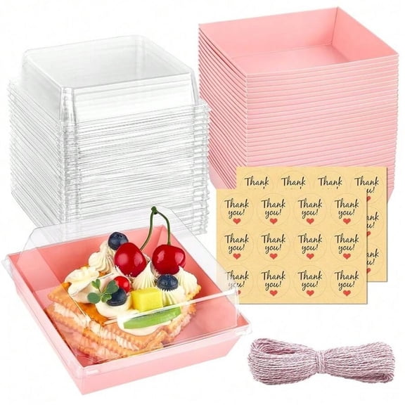 NTGFU 20 Pack Small Charcuterie Boxes with Clear Lids, To Go Paper Dessert Boxes Bakery Boxes, 5 Inches Disposable Food Containers for Cookies, Cupcakes, Slice Cakes, Strawberries-Pink