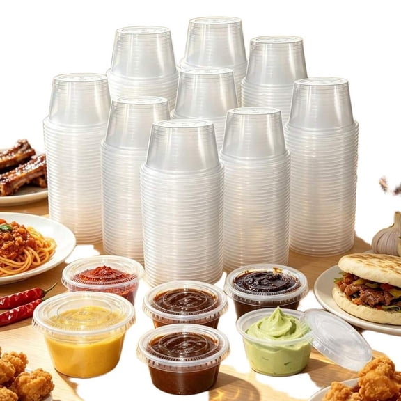 NTGFU 200 Sets - 2 Oz (cup + Lid)Measuring Cups With Lids, Small Storage Containers For Sauces, Dressings, And Meal Preparation. Leak-Proof And Stackable Cups Suitable For Takeout