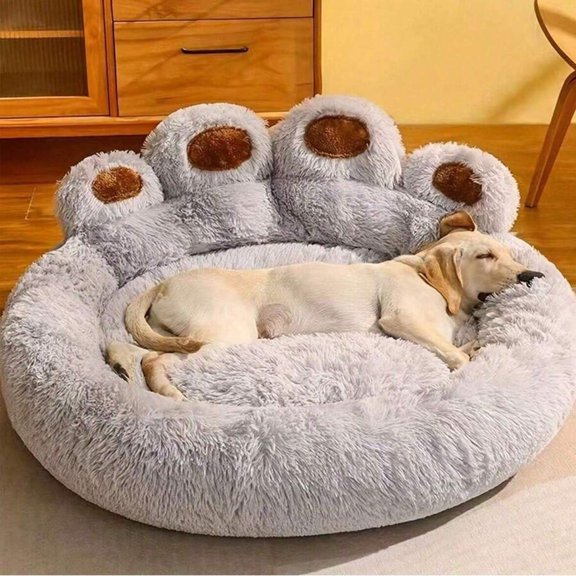 NTGFU 27in Light Grey Calming Dog Beds for Large Dogs, Faux Fur Donut Cuddler Dog Bed, Round Fluffy Pillow, Washable Pet Bed for Dogs