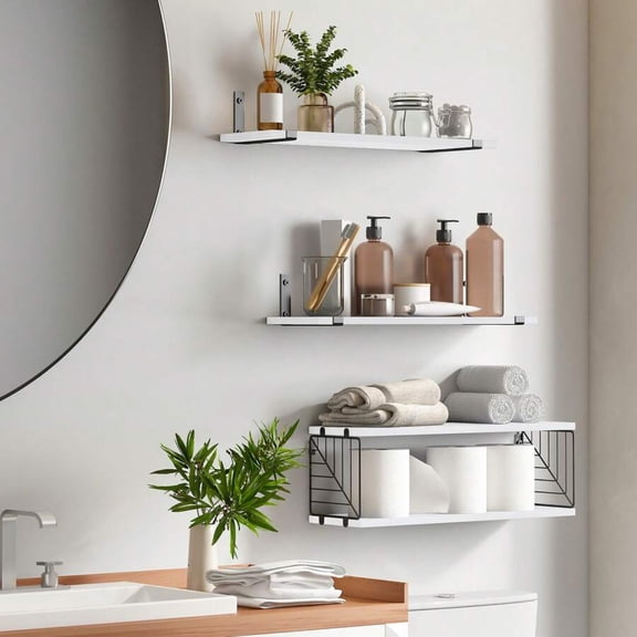 NTGFU 3+1 Layer-white Bathroom Floating Shelves Over Toilet, 15.8in Farmhouse Rustic Wood Shelves, Wall Decor for Bathroom, Living Room, Bedroom and Kitchen Home Bathroom Decor Bathroom Organizer