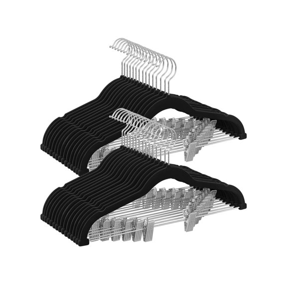 NTGFU 30-Pack Black Pants Hangers, 16.7-Inch Long Velvet Trousers Hangers with Adjustable Clips, Heavy-Duty, Non-Slip, Space-Saving for Pants, Coats, Dresses, Tank Tops,Spring,Minimalist,Summer Tops