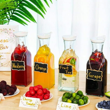 NTGFU 4pcs Glass Carafe with Lids, 50oz Beverage Serveware Carafe, Clear Glass Pitcher for Iced Tea, Cold Beverage, Milk, Party Storage