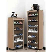 NTGFU 5 Layers 6 Grids Shoe Rack Storage Cabinet with Dust Cover, Large Capacity Free Standing Shoe Shelf, Easy To Assemble for Entryway, Bedroom, Closet, Dormitory, Home,Coffee Brown