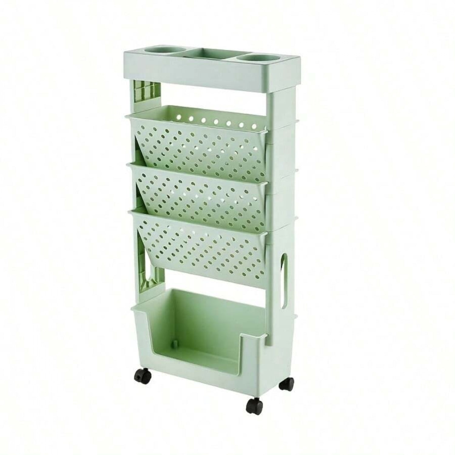 NTGFU 5-Tier Green Movable Bookshelf, Tableside Bookshelf, Book Storage Rack, File Storage Rolling Bookcase, Movable Folder Storage Cart with Wheels, Tableside Storage Cabinet with Wheels