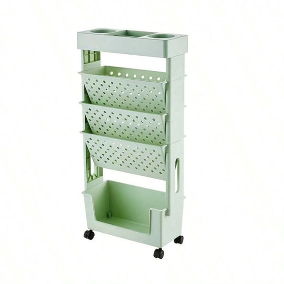 NTGFU 5-Tier Green Movable Bookshelf, Tableside Bookshelf, Book Storage Rack, File Storage Rolling Bookcase, Movable Folder Storage Cart with Wheels, Tableside Storage Cabinet with Wheels