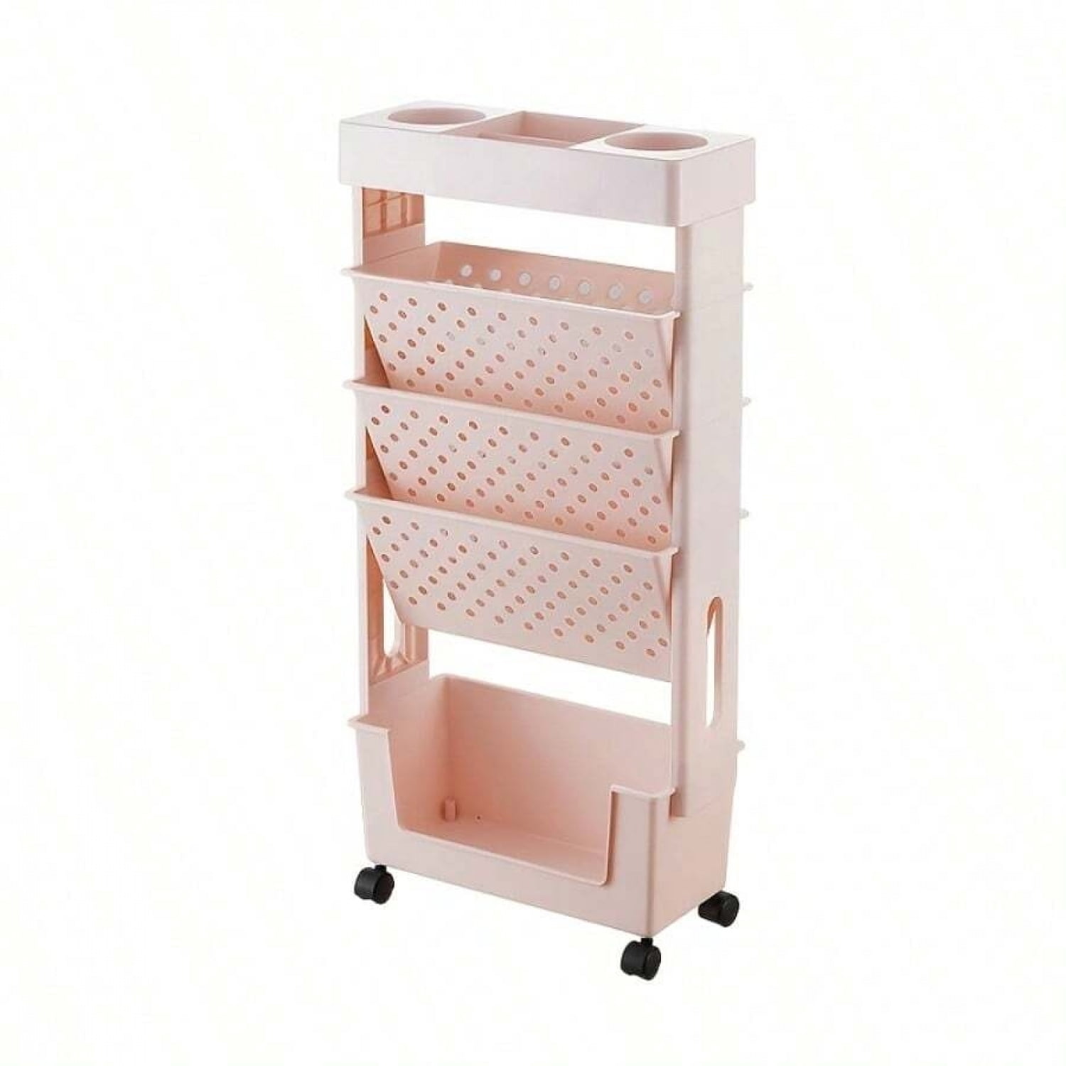 NTGFU 5-Tier Pink Movable Bookshelf, Tableside Bookshelf, Book Storage Rack, File Storage Rolling Bookcase, Movable Folder Storage Cart with Wheels, Tableside Storage Cabinet with Wheels
