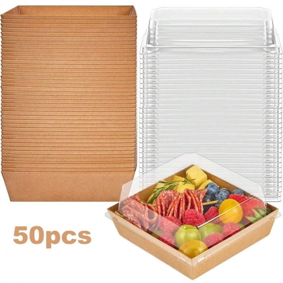 NTGFU 50 Pack 5 Inch Paper Charcuterie Boxes with Clear Lids, Square To Go Cake Slice Containers Small Kraft Bakery Boxes for Dessert, Cookies, Sandwich, Strawberries (Brown)