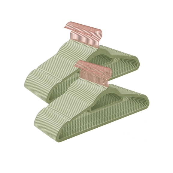 NTGFU 50pcs Velvet Hangers, Set Of 50 Clothes Hanger with Rose Gold Swivel Hook, Non-Slip and Space-Saving, 0.2-Inch Thick, 17.1-Inch Long for Coat, Shirt, Dress, Pants, Tie,Green