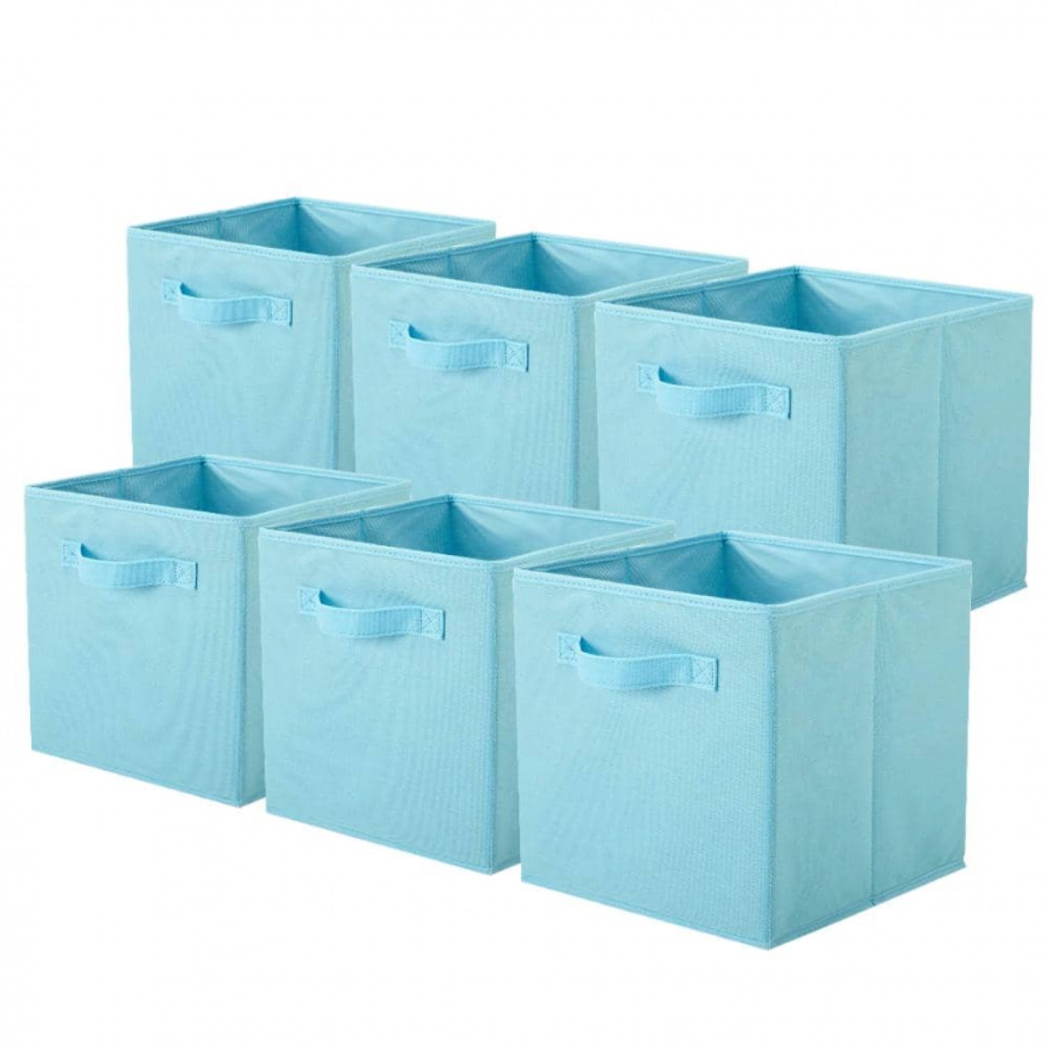NTGFU 6 Pack Mint Blue Collapsible Cube Storage Bins, Fabric Storage Cubes Basket Organizer Bins with Handles for Closet(10.5" X 10.5")