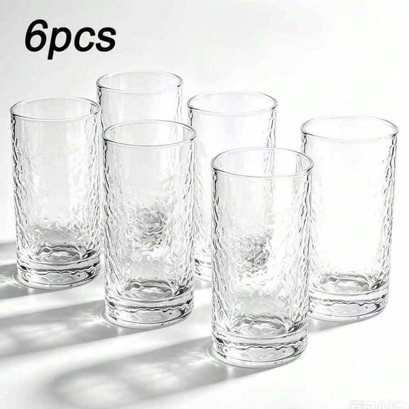 NTGFU 6 Pieces Hammered Clear Glass Drinking Glasses ,Diamond Textured Highball Tumblers For Water Juice Iced Drinks Cocktail, Summer Drinkware Kitchen & Tableware Barware & Drinkware