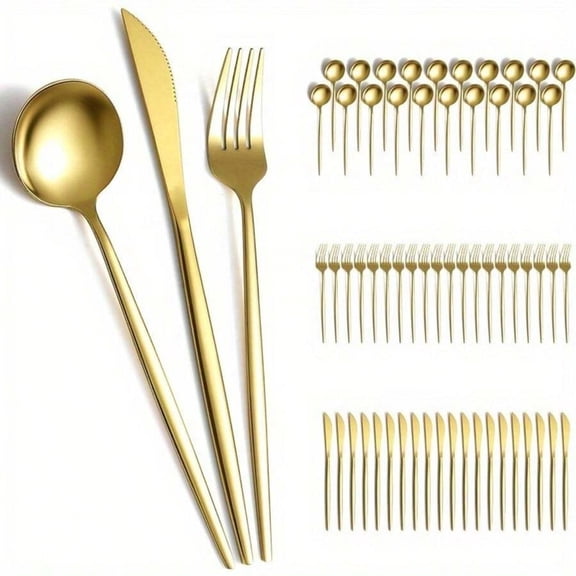 NTGFU 60pcs Gold Silverware Set, Titanium Gold Plated Stainless Steel Flatware Set, Knives Forks Spoons Cutlery Set for Wedding, Parties, Birthday, Restauroom, Dishwasher