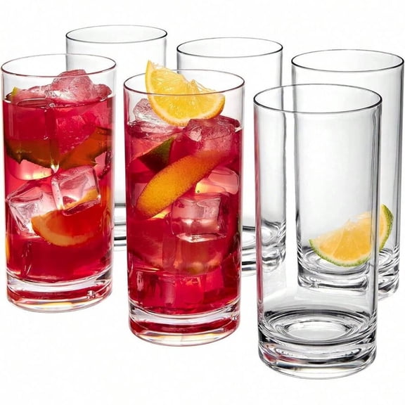 NTGFU 6PCS Thick Bottom Glass Highball Glasses, Lead-Free Rocks Glasses, Home Glassware, Minimalist Kitchen Drinkware, Reusable, Suitable for Juice, Bevrages, Milk, Breakfast Preparation