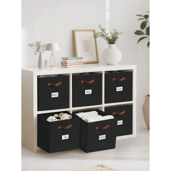 NTGFU 6pcs Black Foldable Cube Storage Bin, Clothes Orgainzer,Labeled Storage Cub,Es Toy Storage Box, Shelves Baskets for Linen Closet Organizers (Cube Size 11x11")