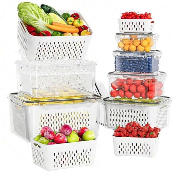 NTGFU 6pcs Large Fruit & Vegetable Keepers- Premium Food Storage Containers Ensure Fresher Fruits, Veggies, Meat - Super-Efficient Kitchen Organization Solution