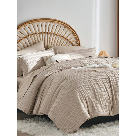 NTGFU 7 Piece Bed In A Bag Striped Tufted Comforter Set, Chic Boho Comforter and Sheet Pillowcase Set, Soft Microfiber, Bedroom Decor for All Seasons(Khaki,King)