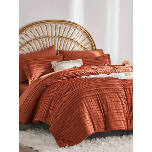 NTGFU 7 Piece Bed In A Bag Striped Tufted Comforter Set, Chic Boho Comforter and Sheet Pillowcase Set, Soft Microfiber, Bedroom Decor for All Seasons(Orange,King)