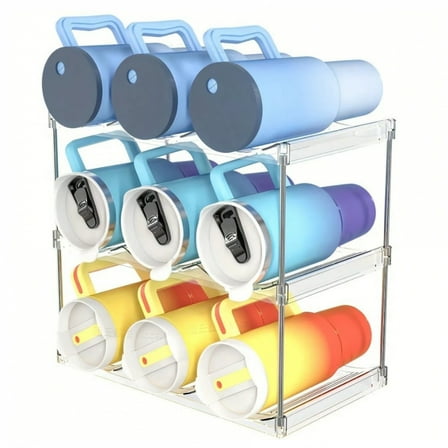 NTGFU 9 Bottles Large Organization Rack for 40 Oz Tumbler With Handle, Plastic Cabinet Water Bottle Holder, Cup Storage Rack for Refrigerator and Table