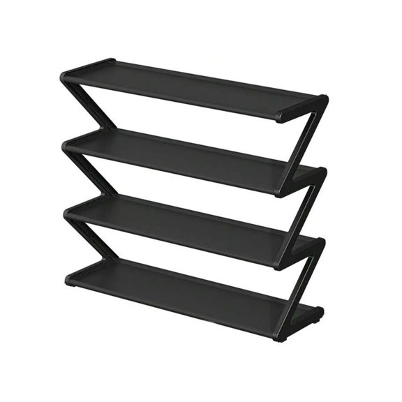 NTGFU Black 4 Tier Z Shaped Vertical Shoe Rack Thickened Metal Frame Water Resistant Plastic Shelf Freestanding Entryway Hallway Space Saving Footwear Storage Organizer
