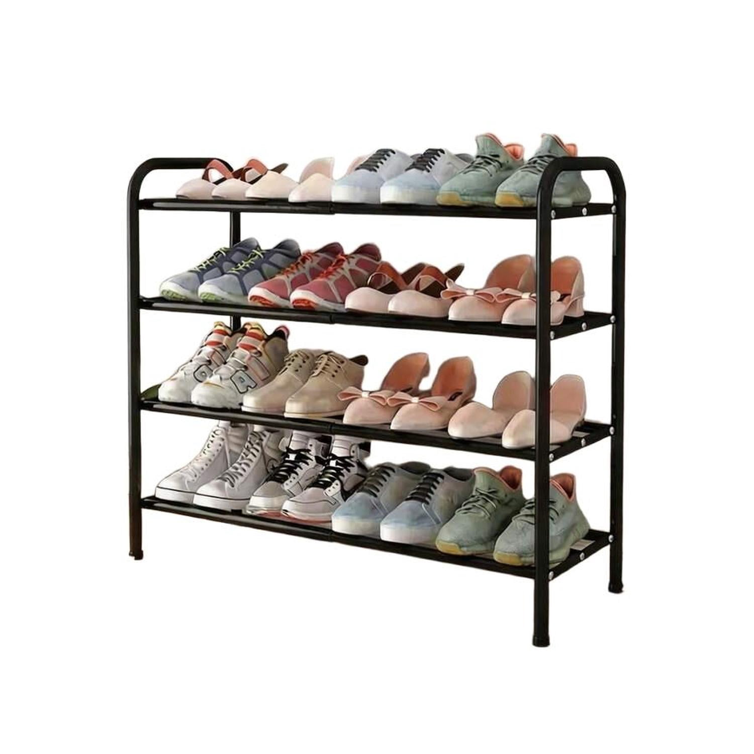 NTGFU Black 4-tier Retractable Shoe Rack, Heavy Duty Metal Shoe ...
