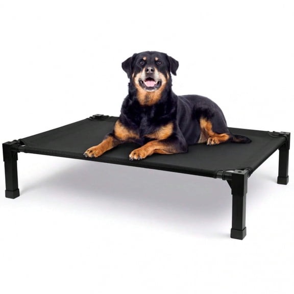 NTGFU Cooling Elevated Dog Bed, Raised Dog Bed with Washable Breathable Mesh and Metal Frame, Portable Dog Cot Bed with No-Slip Feet for Outdoor and Indoor Use-Black-35'' x 25'' x 7.5''