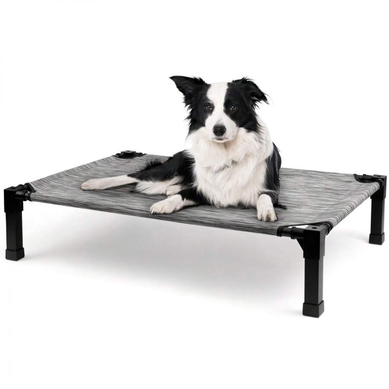 NTGFU Cooling Elevated Dog Bed, Raised Dog Bed with Washable Breathable Mesh and Metal Frame, Portable Dog Cot Bed with No-Slip Feet for Outdoor and Indoor Use,Black Silver-35'' x 25'' x 7.5''