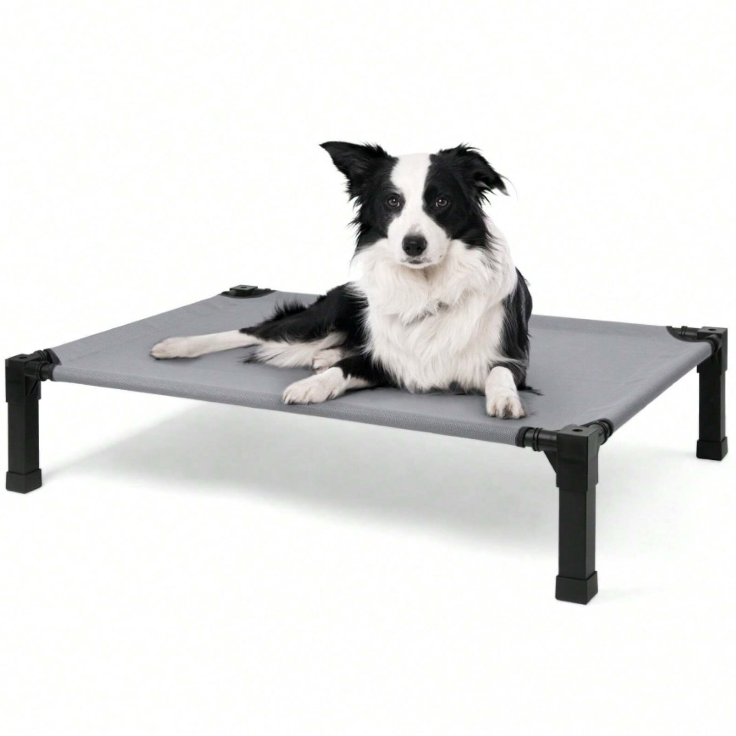 NTGFU Cooling Elevated Dog Bed, Raised Dog Bed with Washable Breathable Mesh and Metal Frame, Portable Dog Cot Bed with No-Slip Feet for Outdoor and Indoor Use-Grey-35'' x 25'' x 7.5''