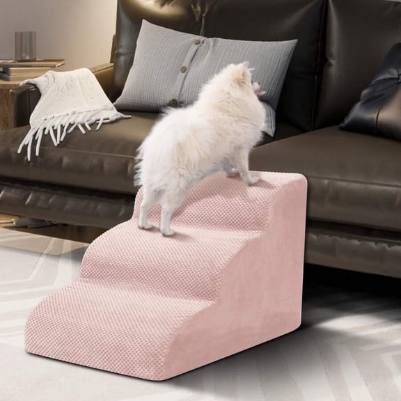 NTGFU Dog Stairs & Ramp - Extra-Wide Non-Slip Orthopedic Dog Ladder with Soft Foam Padding, for Injured/Senior Pets & Small Cats To Access High Beds/Couches - Pink-3 Steps