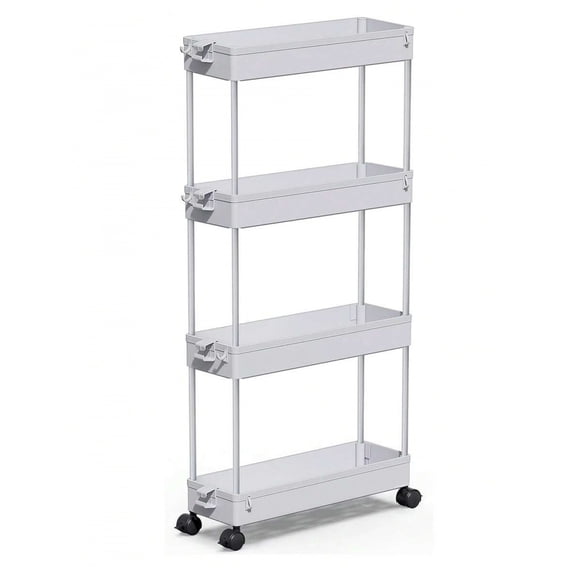 NTGFU Grey Slim Rolling Storage Cart 4 Tier Bathroom Organizer Mobile Shelving Unit Utility Cart Tower Rack for Kitchen Laundry Narrow Places