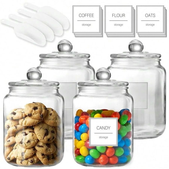 NTGFU Half Gallon Large Glass Jars with Lids, Airtight Storage Clear Containers for Kitchen, Laundry Room and Pantry Food Organization, Set Of 4