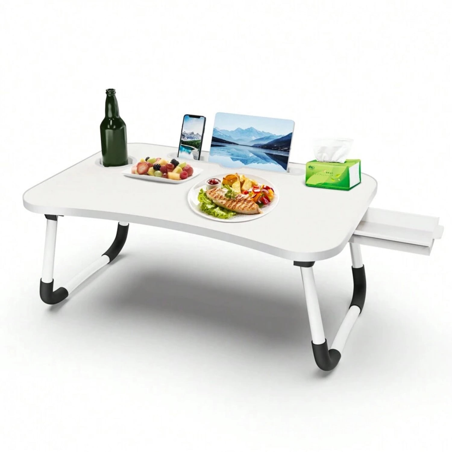 NTGFU Laptop Bed Desk Table Tray Stand with Cup Holder Drawer for Bed Sofa Couch Study Reading Writing On Low Sitting Floor Large Portable Foldable Lap Trays Eating and Laptops