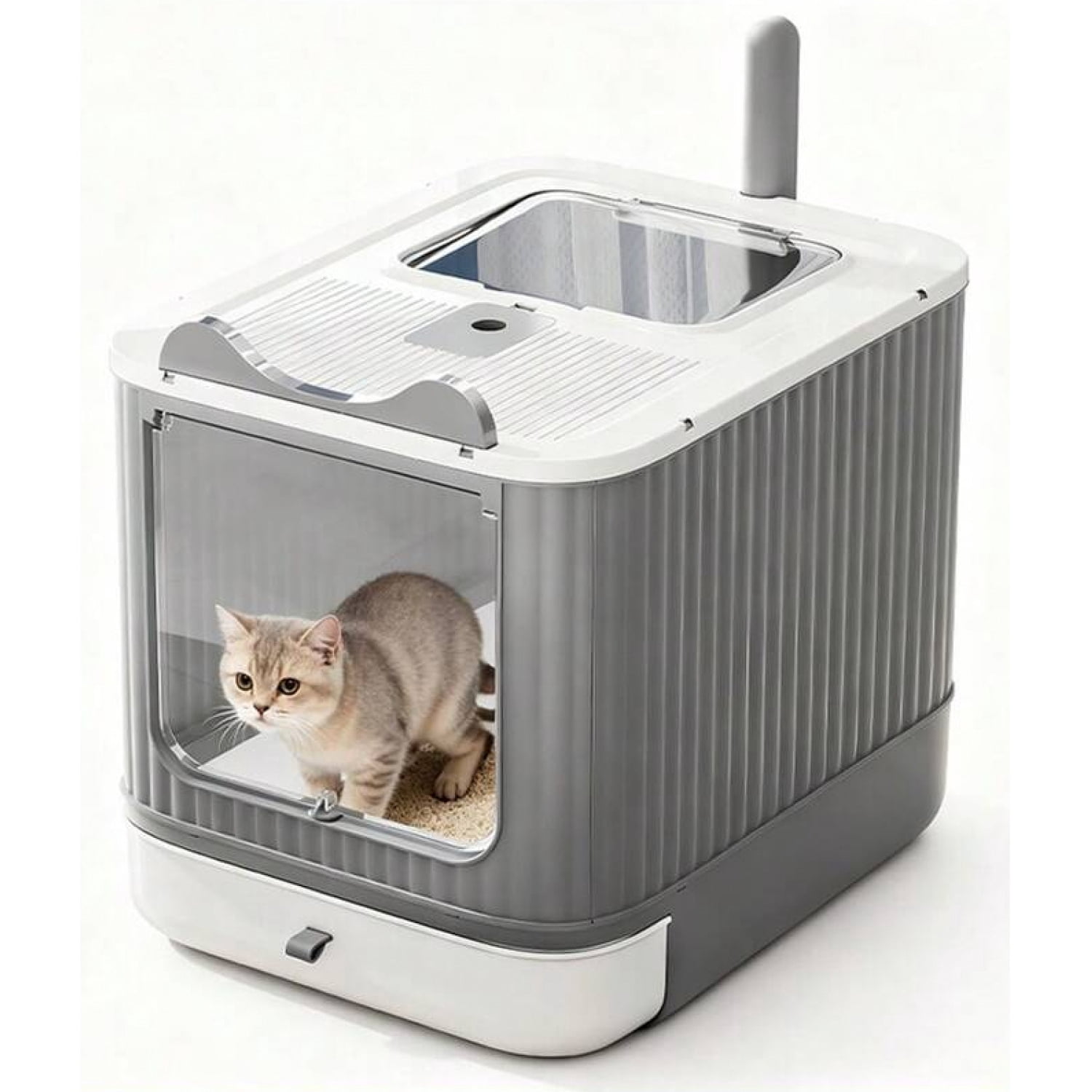 NTGFU Large Cat Litter Box Enclosed, 4-In-1 Top Entry & Front Pull Drawer with Odor Control Carbon Bags & Scoop,for Multiple Cats (Fits Up To 44 Lbs), Easy Clean Modern Pet House - White