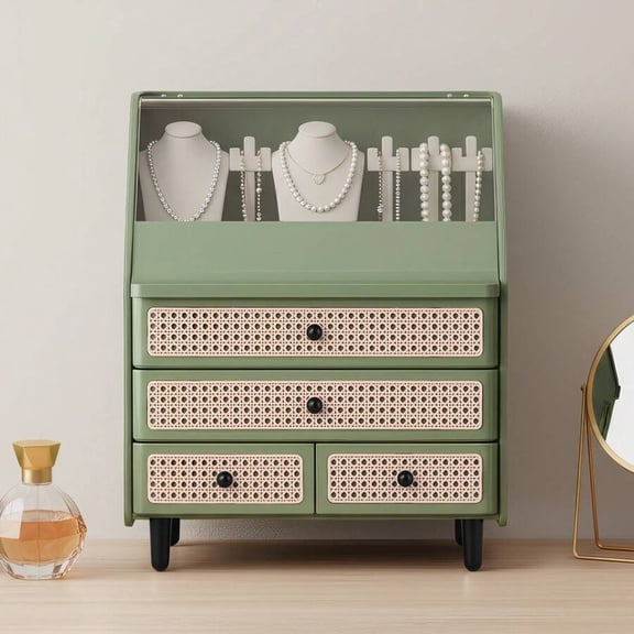 NTGFU Large Cosmetic Storage Box Dustproof and Waterproof. Display Case with Drawers Countertop Vanity Organizer for Skincare, Lipsticks, Perfume – Bathroom Cosmetic Storage Display Box - Green
