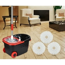 NTGFU Mop and Bucket Set, 360 °   Spin Mop and Bucket with Wringer Set On Wheels with 3 Microfiber Mop Refills, Stainless Steel 61" Extended Handle Spinning Mop Bucket System for Floor Cleaning