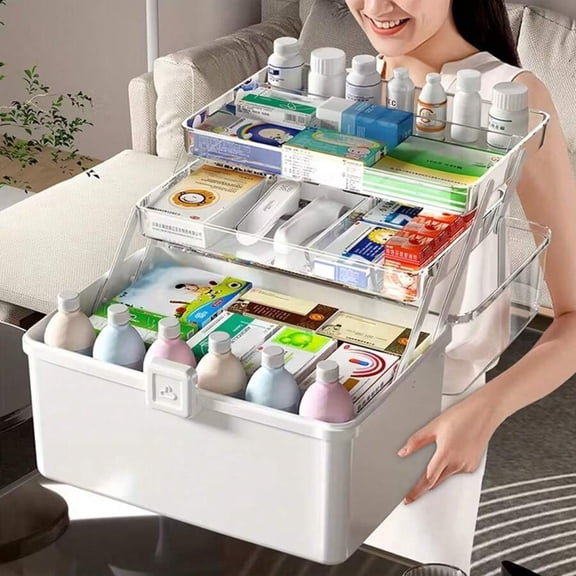 NTGFU Multi-Layer Plastic Compartment Storage Box, Portable Handle, Multifunctional Household Practical Box for Art Supplies, Suitable for Medical and Sewing Use
