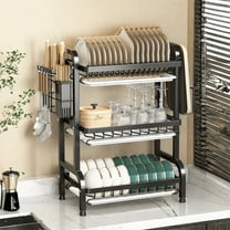 NTGFU Multifunctional Dishs Drying Rack,Space-Saving Large Dish Rack,Black