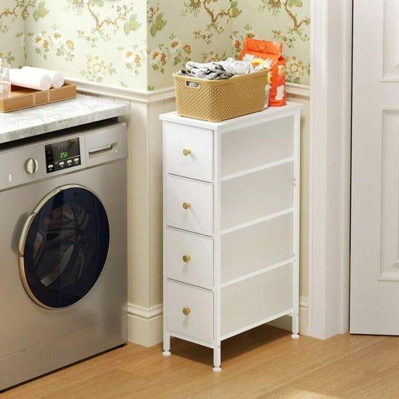 NTGFU Narrow Dresser Cabinet Vertical Slim Dresser Chest of Drawers Skinny Storage Tower for Small Spaces Gaps Closet Bedroom Bathroom Small Fabric Drawer Unit (White, 4 Drawers)
