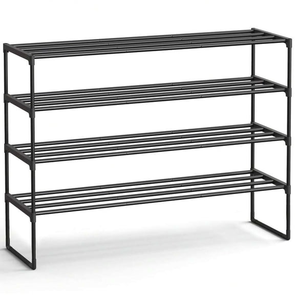 NTGFU Shoe Rack, 4-Tier Shoe Organizer, Metal Storage Shelf, Upright Or Upside Down, for 25-30 Pairs, Stackable, for Entryway
