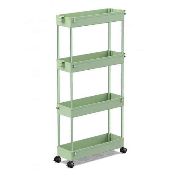 NTGFU Slim Rolling Storage Cart 4 Tier Bathroom Organizer Mobile Shelving Unit Utility Cart Tower Rack for Kitchen Laundry Narrow Places - Green