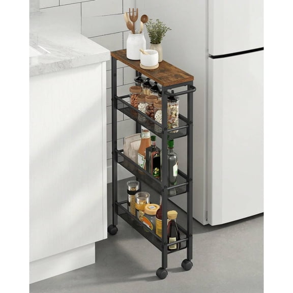 NTGFU Slim Storage Cart, 4-Tier Rolling Cart Tower, Slide Out Cart with Handle Metal Mobile Shelving Unit for Kitchen Dining Living Room Office Narrow Places,Black