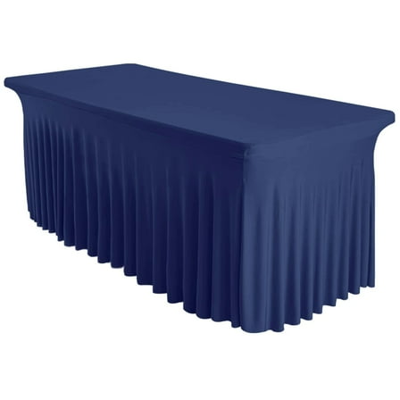 NTGFU Spandex Table Skirt for Rectangle Table Covers Wrinkle Resistant Fitted Table Skirt for Banquet,Wedding,Party,Restaurant,Events,Navy Blue 8FT