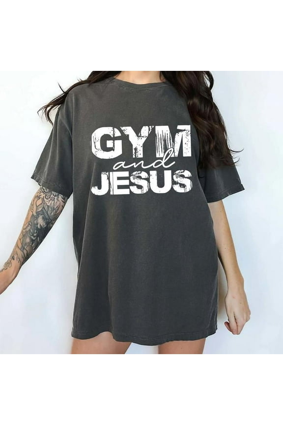 Gym and Jesus T-Shirt – Faith-Based Workout Graphic Tee, Religious Fitness Shirt for Men and Women, Christian Gym Gift Idea Full Size S-4XL